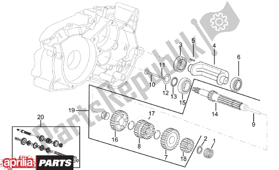All parts for the Primary Gear Shaft 6 Gear Am6 of the Aprilia RS 322 50 1996 - 1998