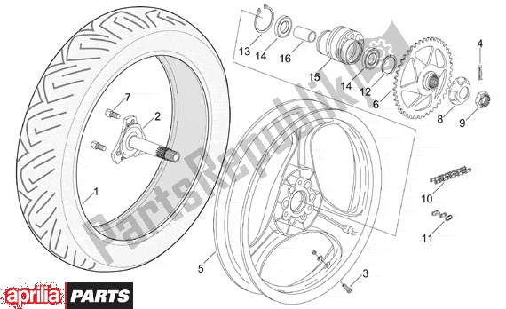 All parts for the Rear Wheel of the Aprilia RS 322 50 1996 - 1998