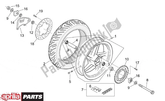 All parts for the Rear Wheel of the Aprilia RS 323 50 1999 - 2005