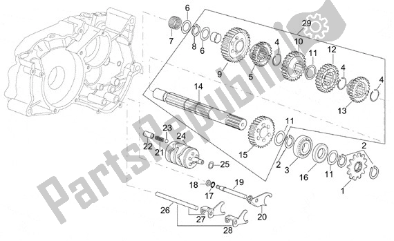All parts for the Transmissieas of the Aprilia RS 323 50 1999 - 2005