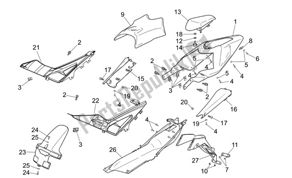 Alle onderdelen voor de Achterkant Opbouw van de Aprilia RS 26 50 2006
