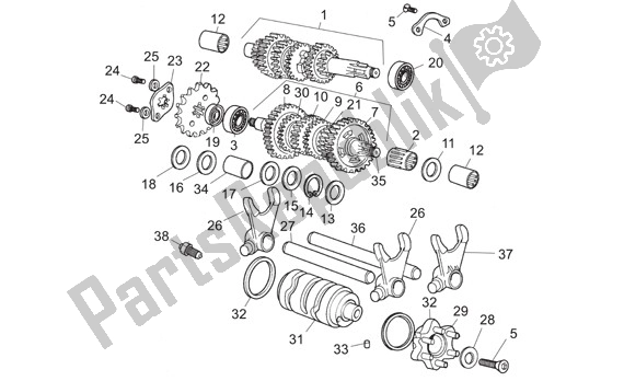 All parts for the Gearshift Drum of the Aprilia RS 26 50 2006