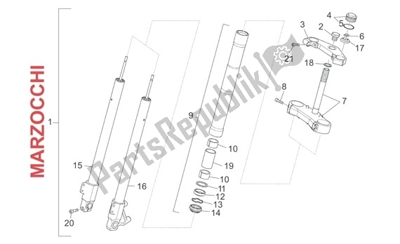 Todas las partes para Voorwielvork Marzocchi de Aprilia RS 26 50 2006