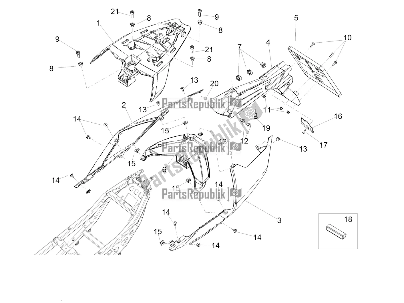 All parts for the Rear Body of the Aprilia RS 660 ABS 2021