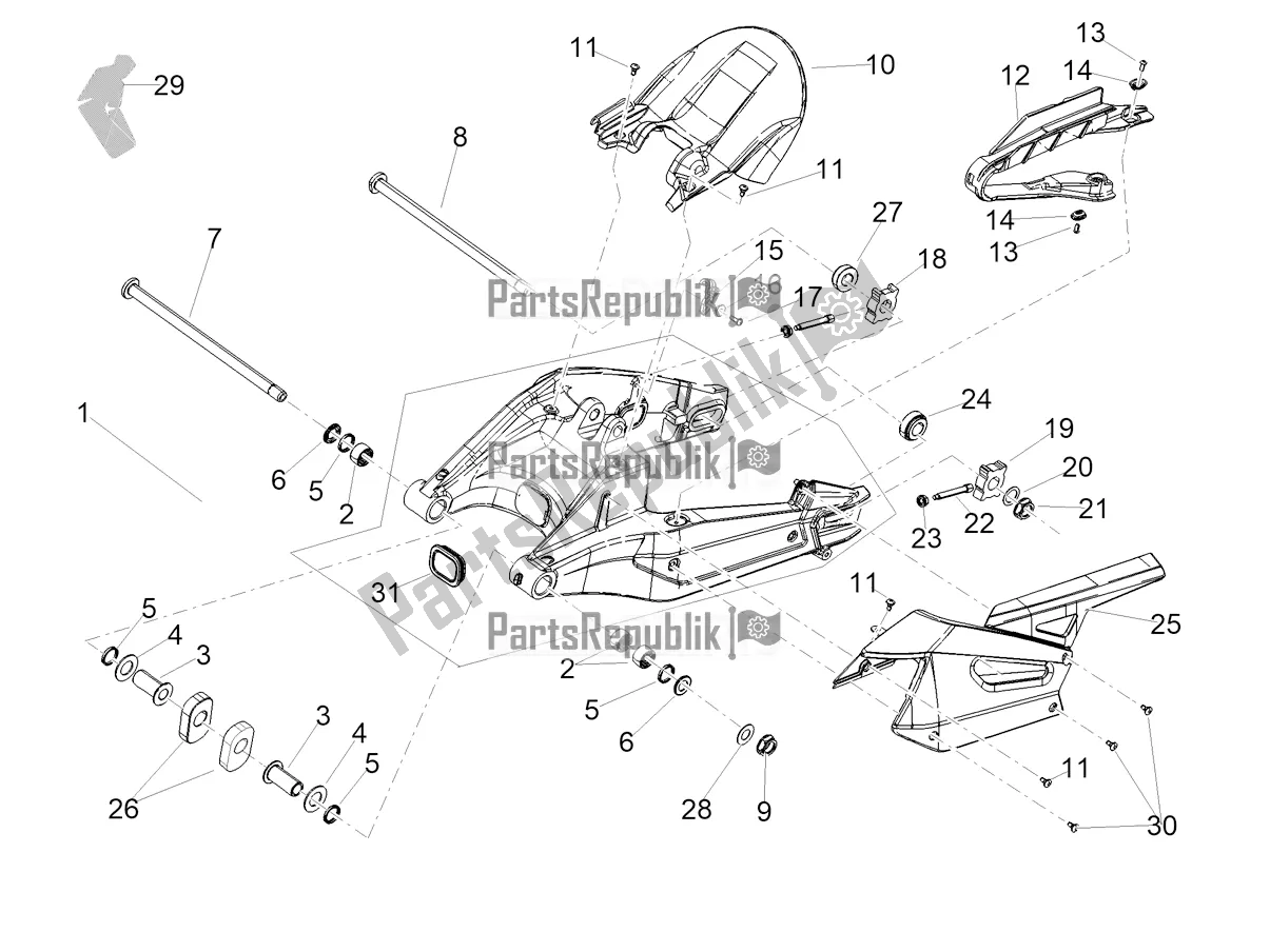 Alle onderdelen voor de Zwenkarm van de Aprilia RS 660 ABS 2021