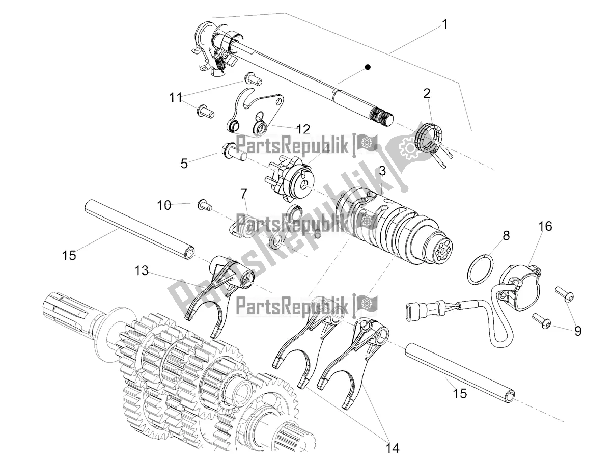 All parts for the Gear Box / Selector / Shift Cam of the Aprilia RS 660 ABS 2022