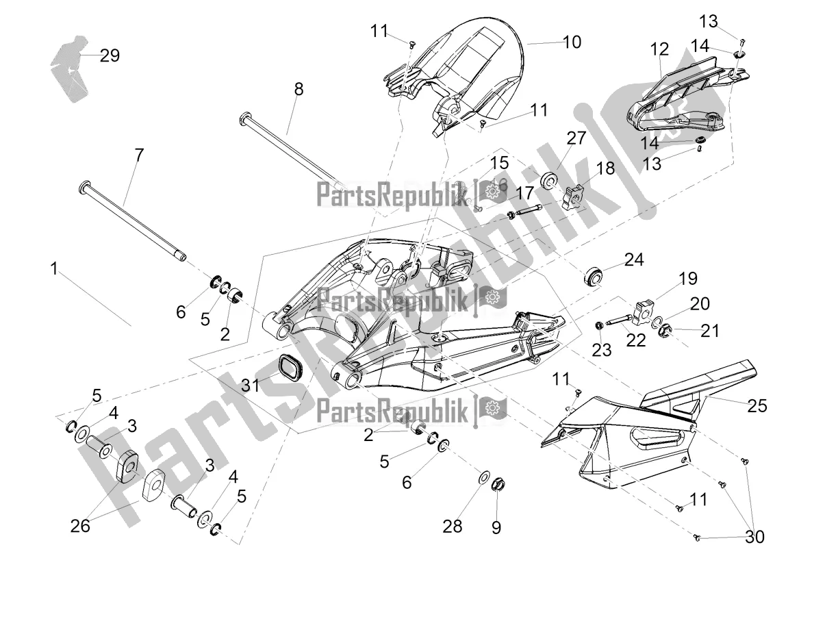 Alle onderdelen voor de Zwenkarm van de Aprilia RS 660 ABS 2022