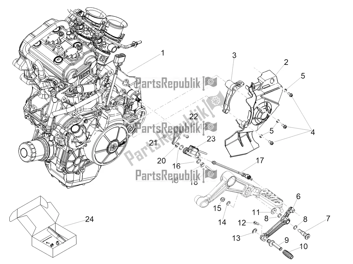 All parts for the Engine-completing Part-lever of the Aprilia RS 660 ABS Apac 2022