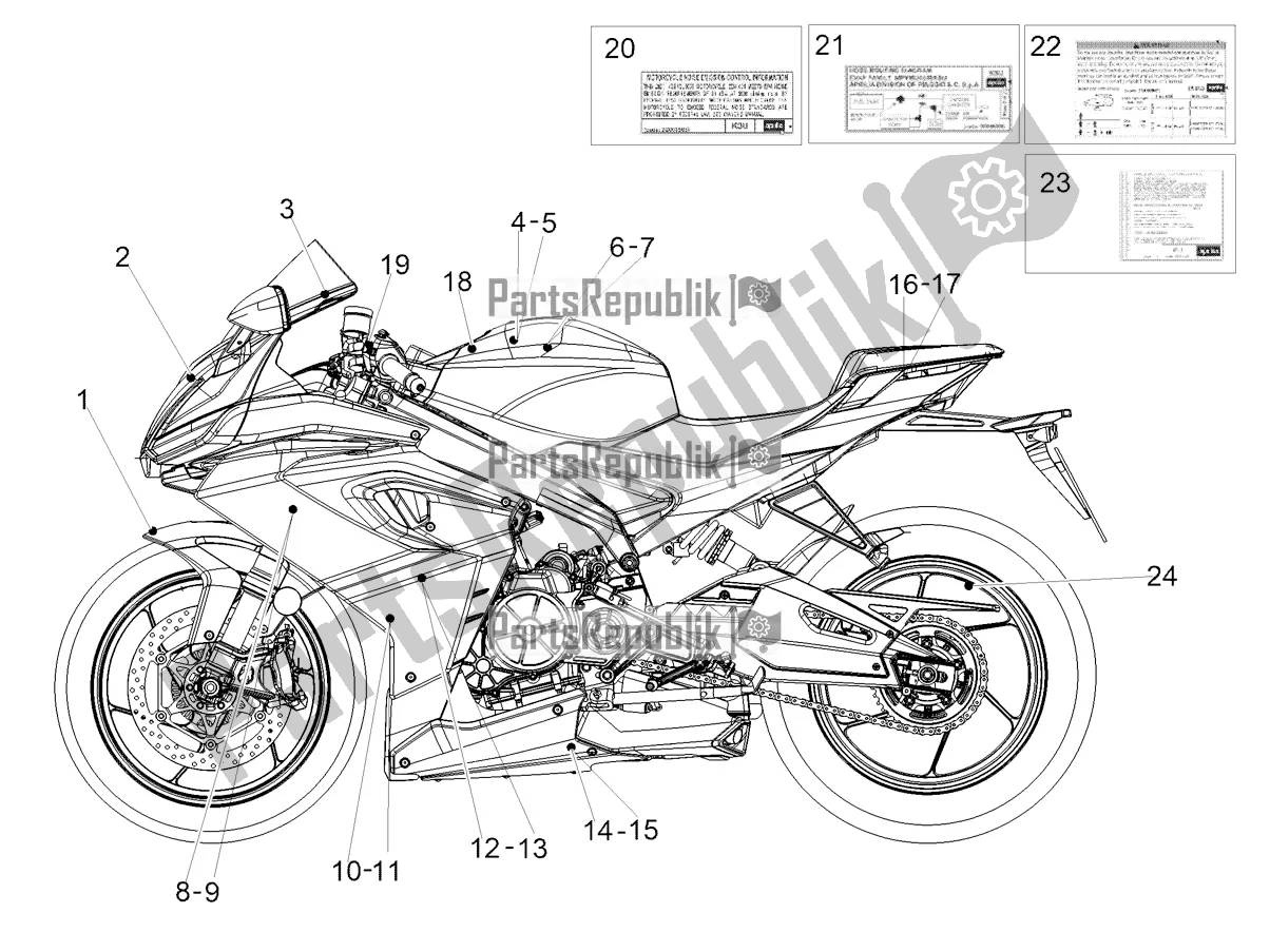 Todas as partes de Decalque do Aprilia RS 660 ABS USA 2021