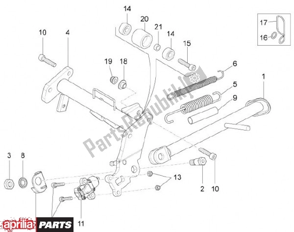 Alle onderdelen voor de Centrale Standaard van de Aprilia RS4 78 125 2011