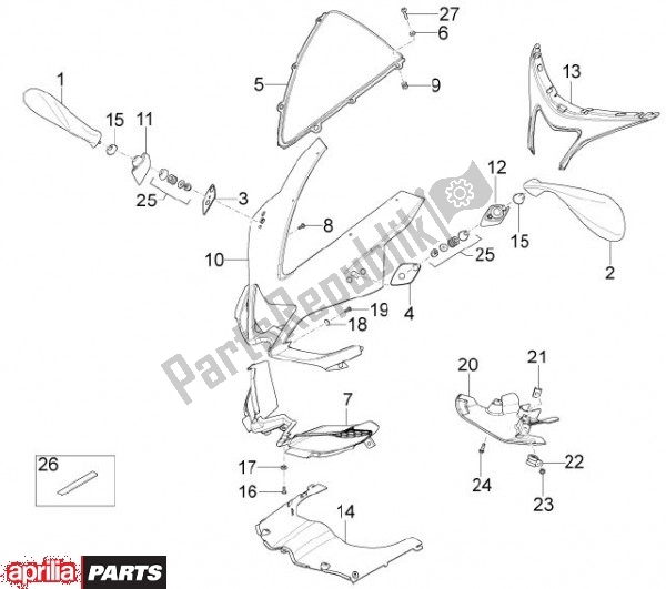Tutte le parti per il Frontafschermingen del Aprilia RS4 78 125 2011