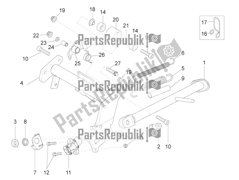 All parts for the Central Stand of the Aprilia RS4 125 4T 2016