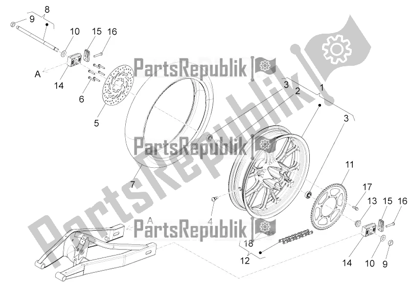 All parts for the Rear Wheel of the Aprilia RS4 125 4T 2016