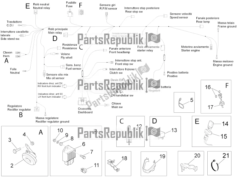Todas las partes para Sistema Eléctrico Frontal de Aprilia RS4 50 2T 2016