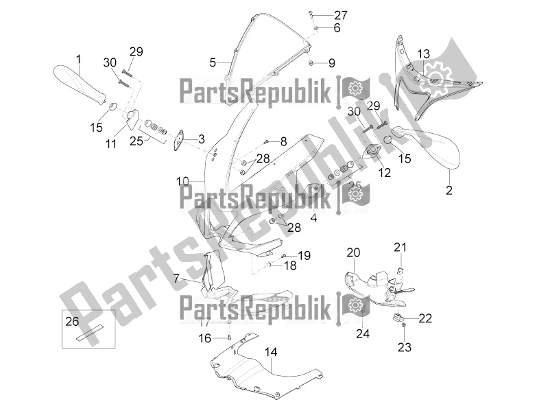 All parts for the Front Fairing of the Aprilia RS4 50 2T 2016