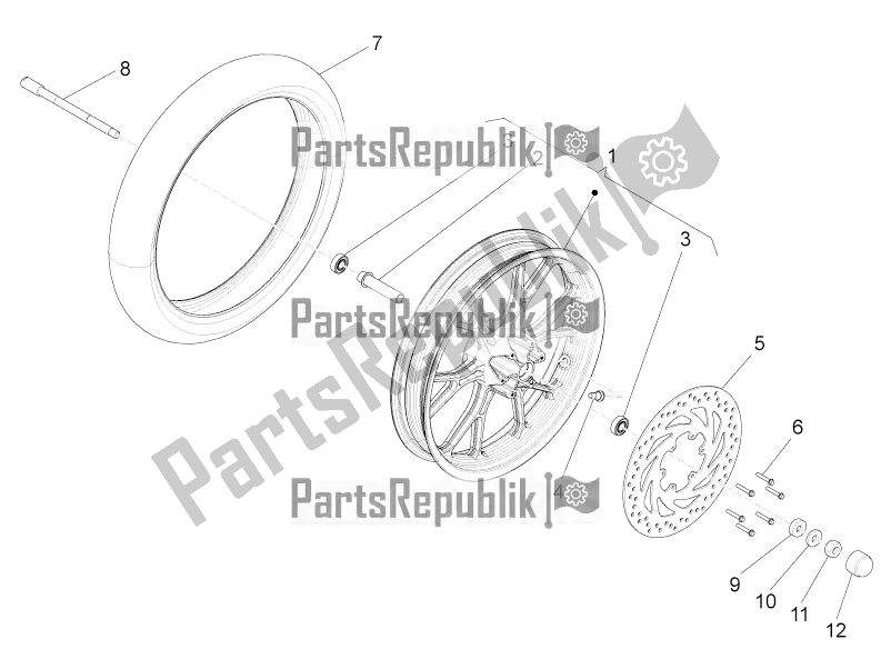 All parts for the Front Wheel of the Aprilia RS4 50 2T 2016