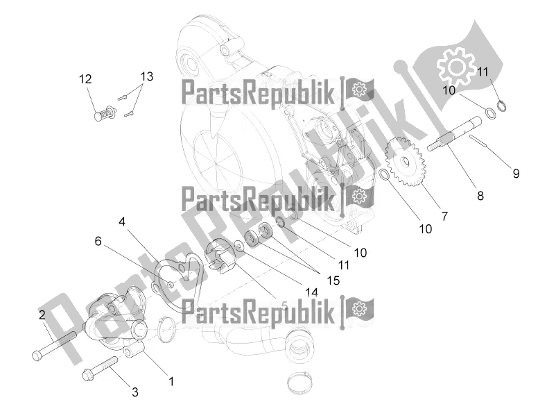 All parts for the Water Pump of the Aprilia RS4 50 2T 2016