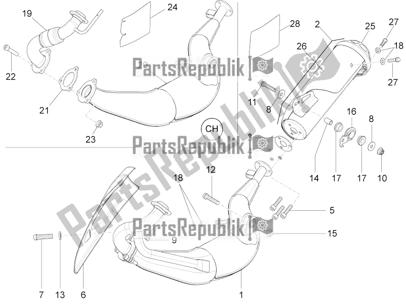 All parts for the Exhaust Pipe of the Aprilia RS4 50 2T 2017