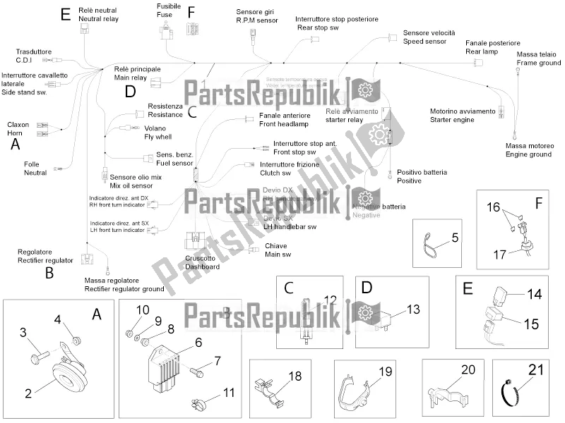 All parts for the Front Electrical System of the Aprilia RS4 50 2T 2017