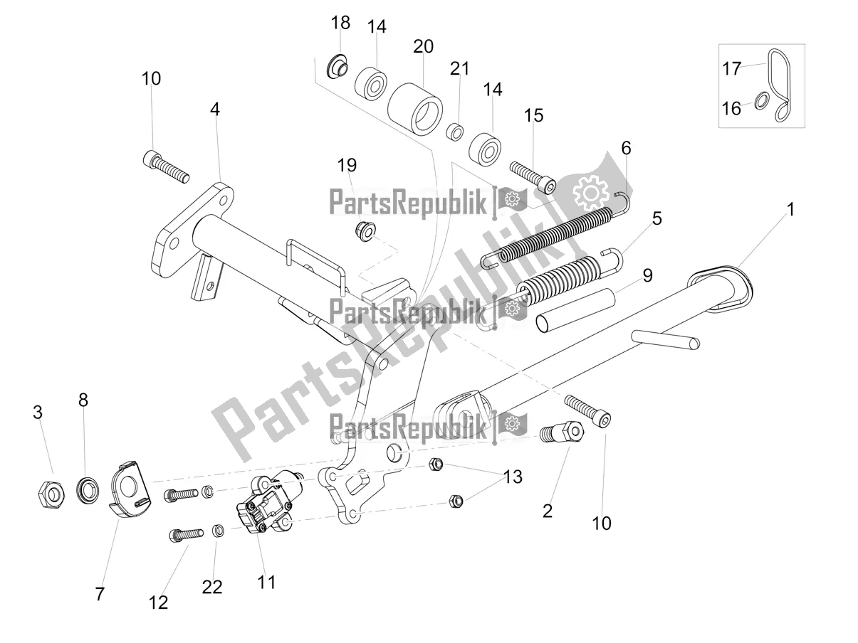 All parts for the Central Stand of the Aprilia RS4 50 2T 2018