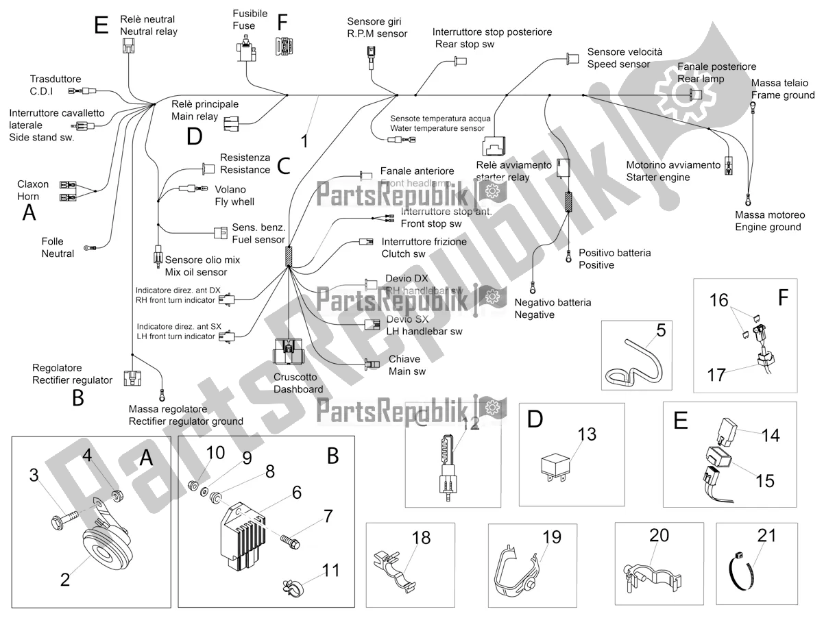 All parts for the Front Electrical System of the Aprilia RS4 50 2T 2018