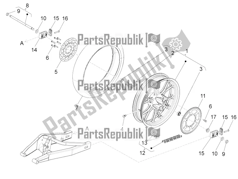 All parts for the Rear Wheel of the Aprilia RS4 50 2T 2018