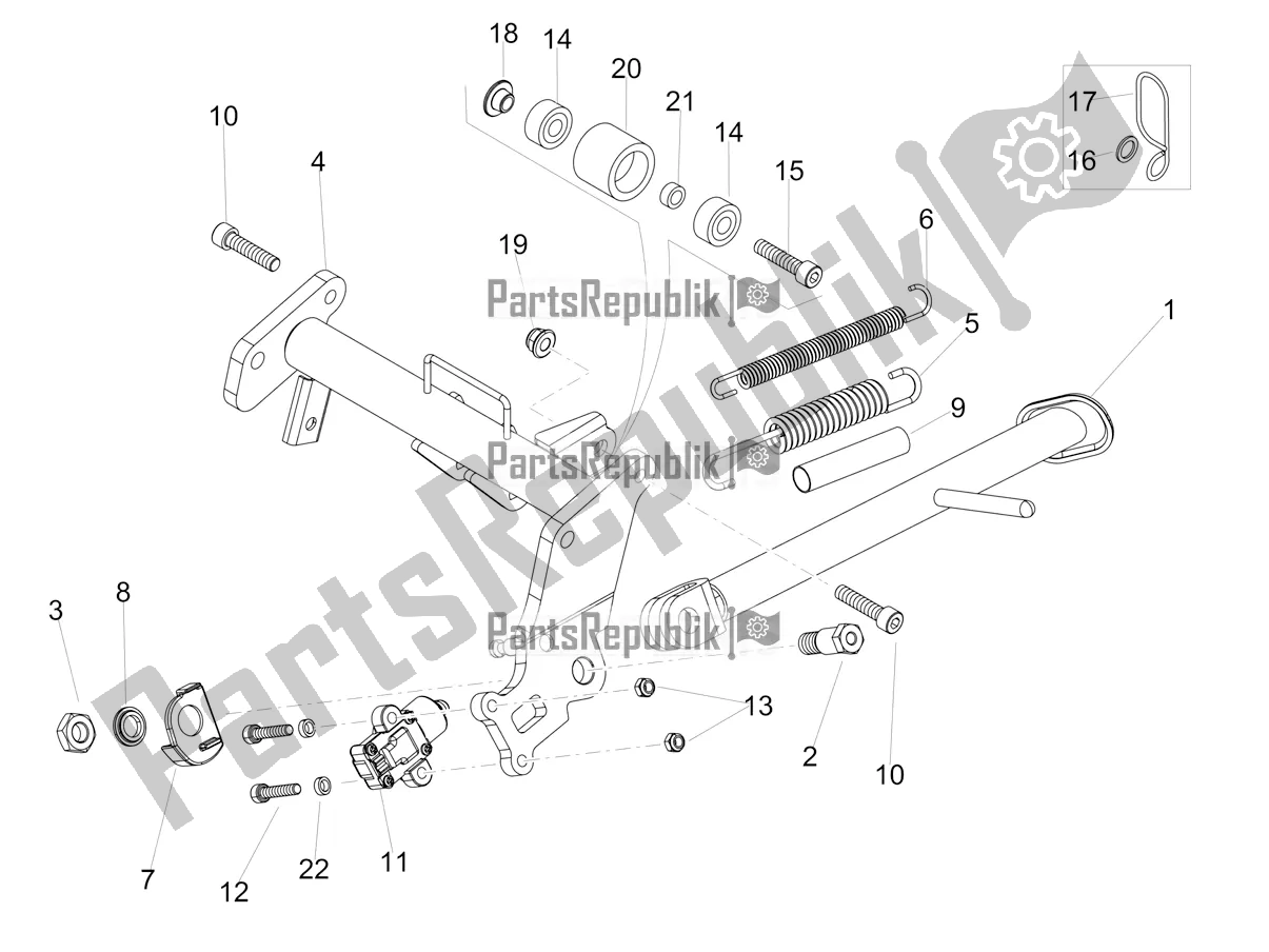 All parts for the Central Stand of the Aprilia RS4 50 2T 2019