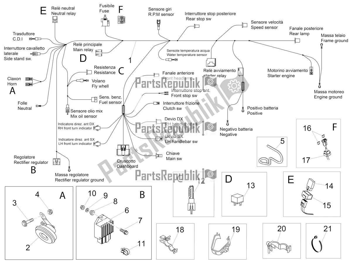 All parts for the Front Electrical System of the Aprilia RS4 50 2T 2019