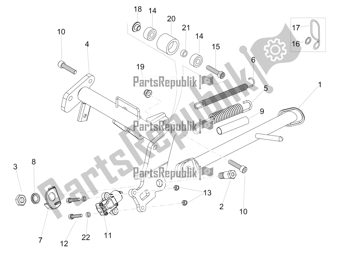 All parts for the Central Stand of the Aprilia RS4 50 2T 2020
