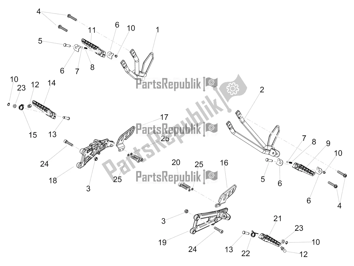 All parts for the Foot Rests of the Aprilia RS4 50 2T 2022