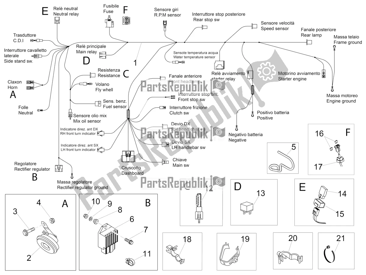 All parts for the Front Electrical System of the Aprilia RS4 50 2T 2022