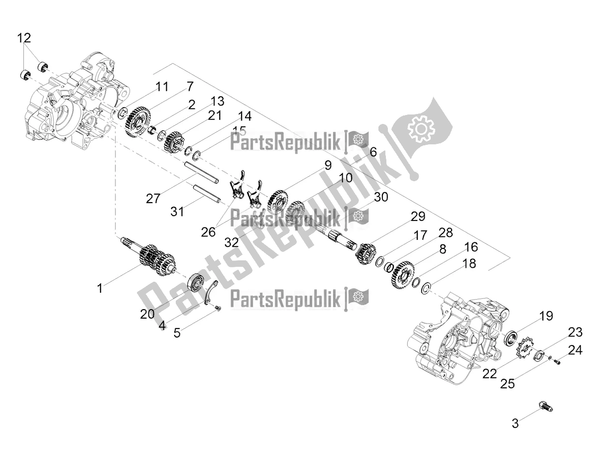 All parts for the Gear Box - Gear Assembly of the Aprilia RS4 50 2T 2022