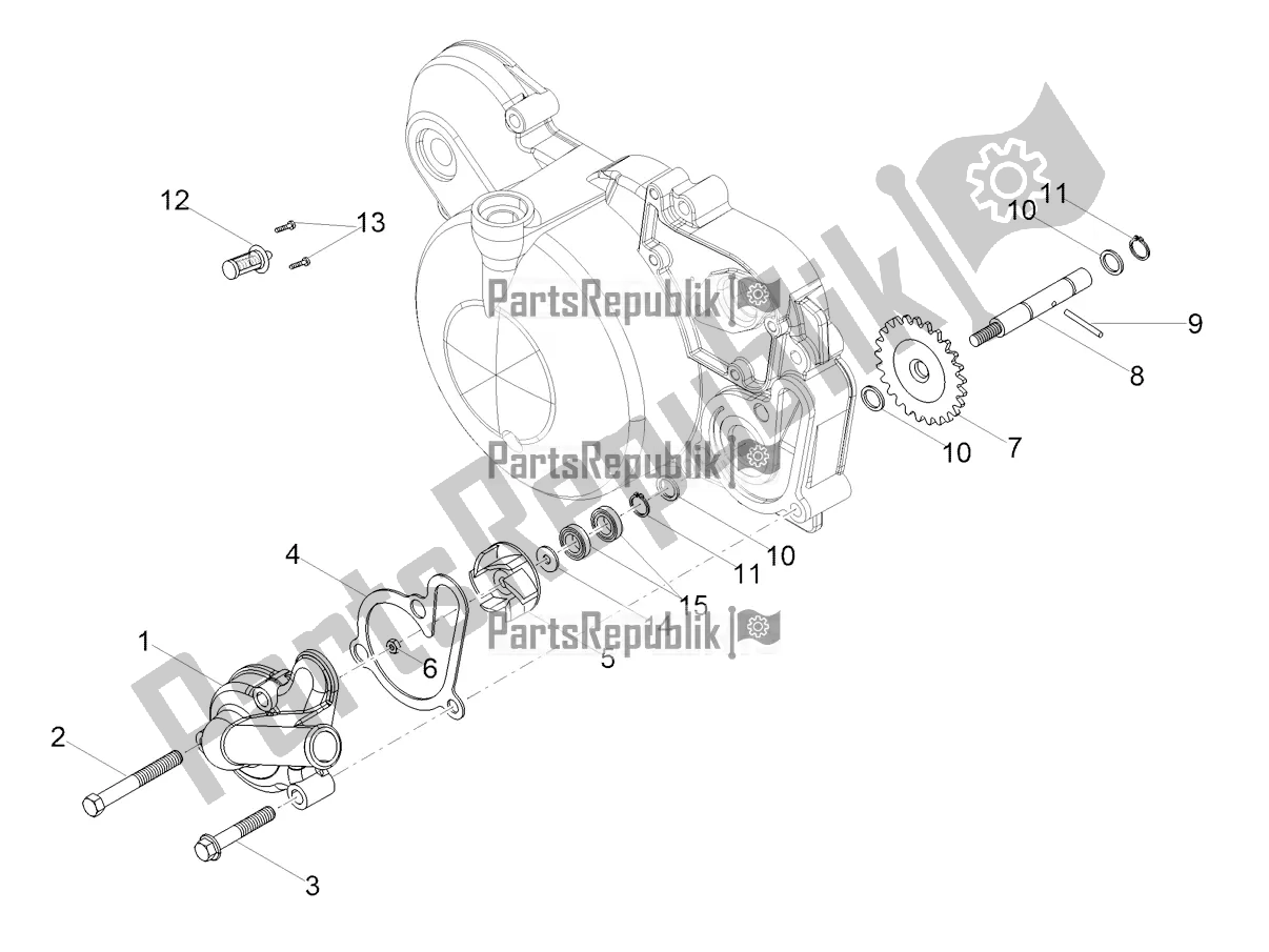 All parts for the Water Pump of the Aprilia RS4 50 2T 2022