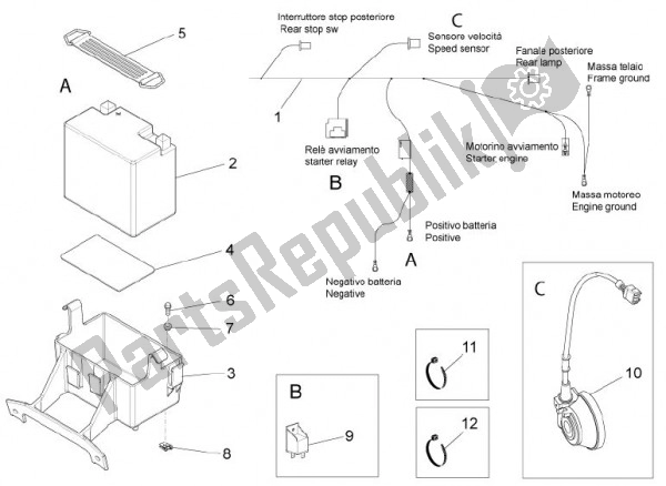 Todas as partes de Elektrische Installatie Ii do Aprilia RS4 50 CC 76 2011