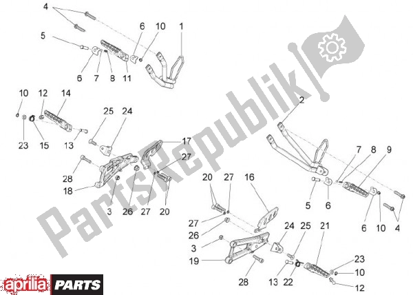 All parts for the Footrest of the Aprilia RS4 50 CC 76 2011