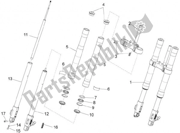 Alle onderdelen voor de Voorvork Paioli van de Aprilia RS4 50 CC 76 2011