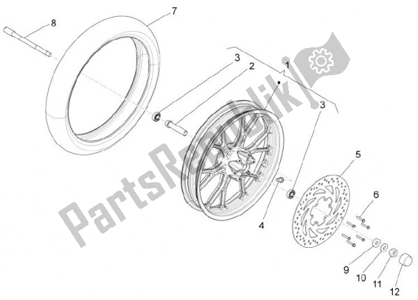 All parts for the Front Wheel of the Aprilia RS4 50 CC 76 2011