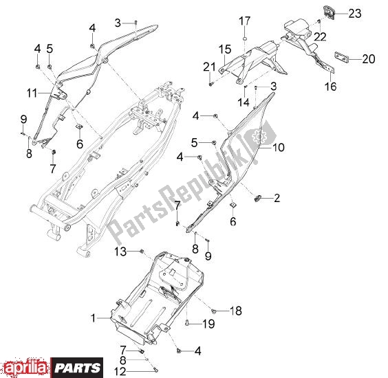 Alle onderdelen voor de Zijbekledingen Achteraan van de Aprilia RS4 50 CC 76 2011