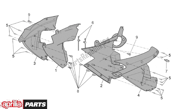 Todas as partes de Front Body Duct do Aprilia RST Futura 393 1000 2001 - 2003