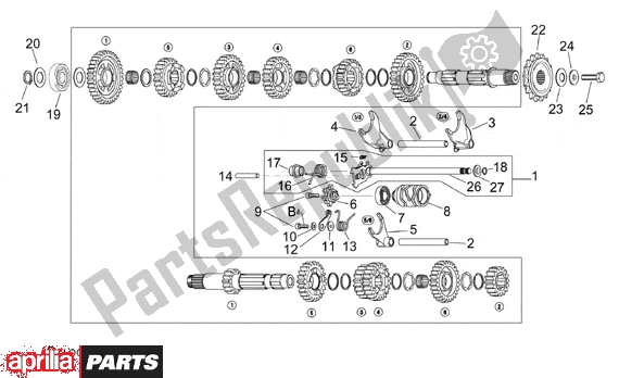 Alle onderdelen voor de Gear Box Selector van de Aprilia RST Futura 393 1000 2001 - 2003