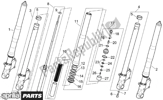 Alle onderdelen voor de Marzocchi Front Fork Hubs Sleeves van de Aprilia RST Futura 393 1000 2001 - 2003