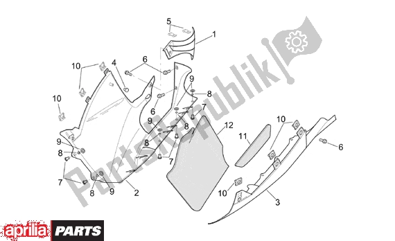 Tutte le parti per il Central Body Lower Fairings del Aprilia RSV Mille 9 1000 1998 - 1999