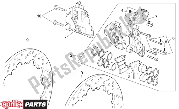 Alle onderdelen voor de Front Brake Caliper van de Aprilia RSV Mille 9 1000 1998 - 1999