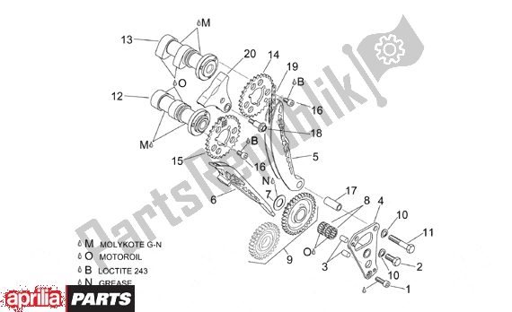 All parts for the Front Cylinder Timing System of the Aprilia RSV Mille 9 1000 1998 - 1999