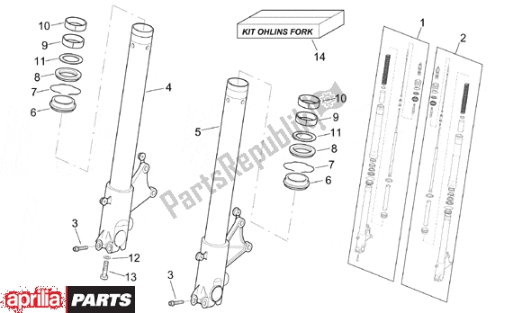 Alle onderdelen voor de Front Fork Ii van de Aprilia RSV Mille 9 1000 1998 - 1999