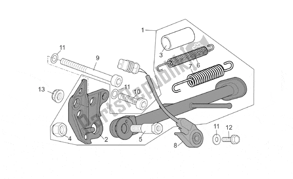 Alle onderdelen voor de Central Stand van de Aprilia RSV Mille R Factory Dream 397 1000 2004 - 2006