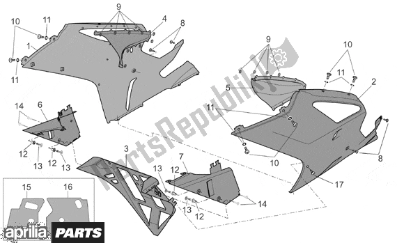 All parts for the Front Body Fairings of the Aprilia RSV Mille R Factory Dream 397 1000 2004 - 2006