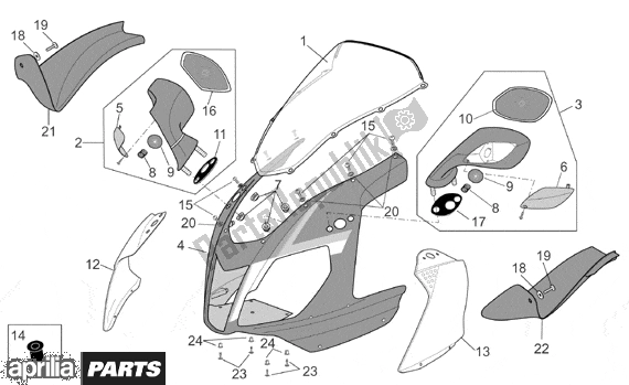 All parts for the Front Body Front Fairing of the Aprilia RSV Mille R Factory Dream 397 1000 2004 - 2006