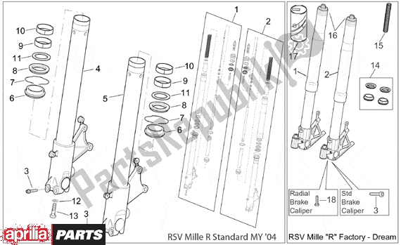 Alle onderdelen voor de Front Fork Ii van de Aprilia RSV Mille R Factory Dream 397 1000 2004 - 2006