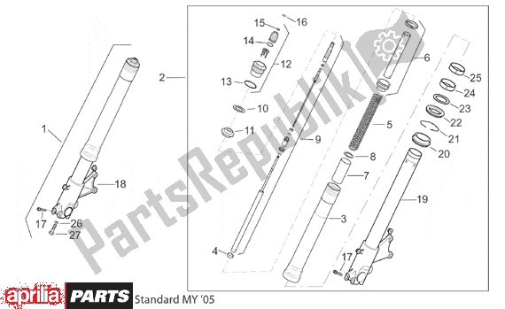 Alle onderdelen voor de Front Fork Iii van de Aprilia RSV Mille R Factory Dream 397 1000 2004 - 2006